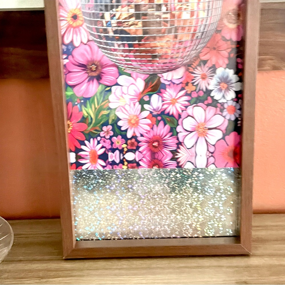 Disco Ball Sparkle Bright Floral Star Silver Shimmer Canvas Art Wood Framed Art - Picture 5 of 11